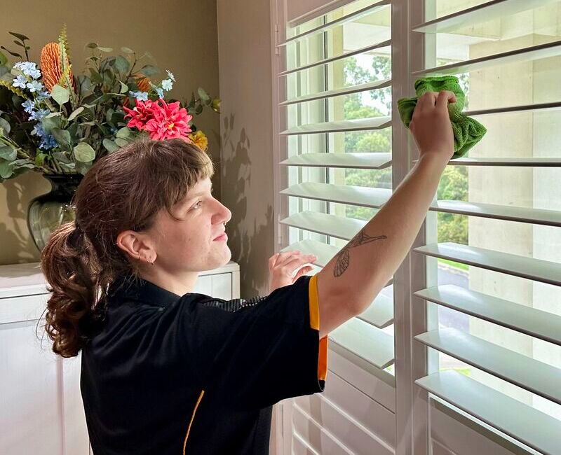 Expert home cleaner Kayleigh cleaning the window